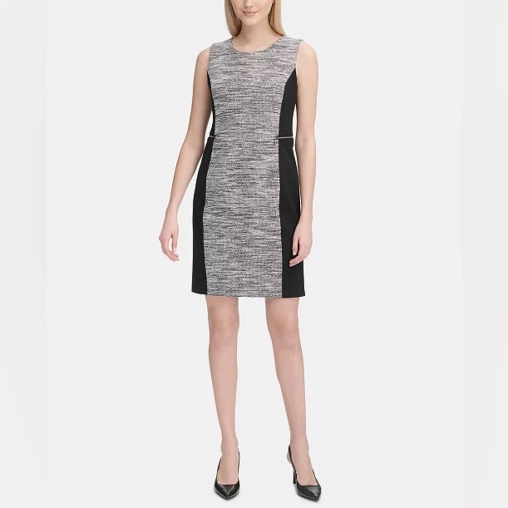 Calvin Klein Tweed Side-Trim Tweed Sheath Dress - 6